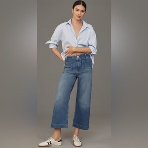 Maeve Anthropologie The Colette Crop High-Rise Wide Leg Jeans Medium Wash Sz 27